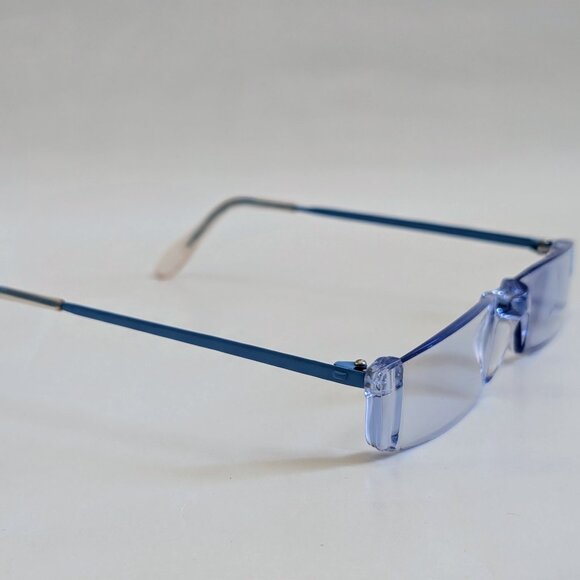 NWT Vintage 90's Rectangle Rimless Half Frame Reading Sunglasses (Blue) - Picture 2 of 4